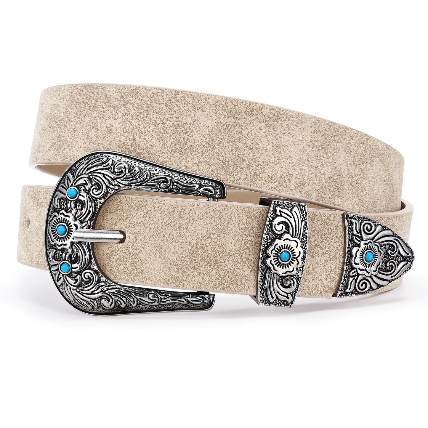 HOTXZQTIVE Western Belt for Women, Cowgirl Cowboy Suede Leather Belt for Jeans Pants, Country Belts with Vintage Buckle