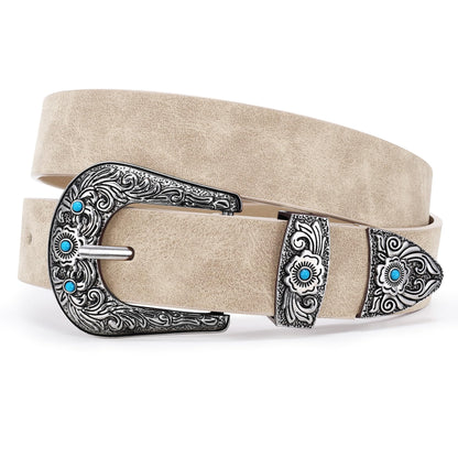 HOTXZQTIVE Western Belt for Women, Cowgirl Cowboy Suede Leather Belt for Jeans Pants, Country Belts with Vintage Buckle