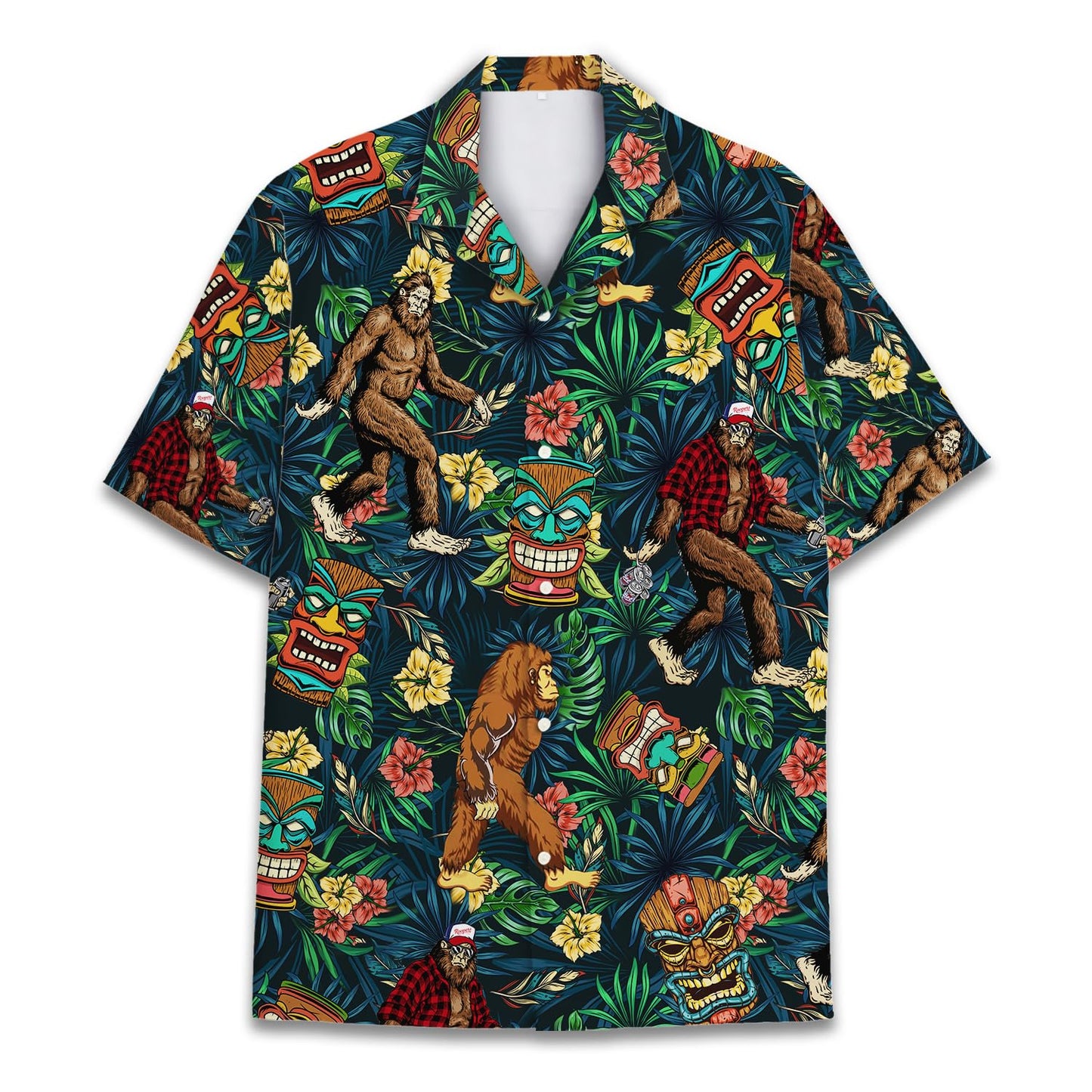 HOTTropical Bigfoot Hawaiian Shirts for Men Women, Sasquatch Summer Beach Button Down Short Sleeve