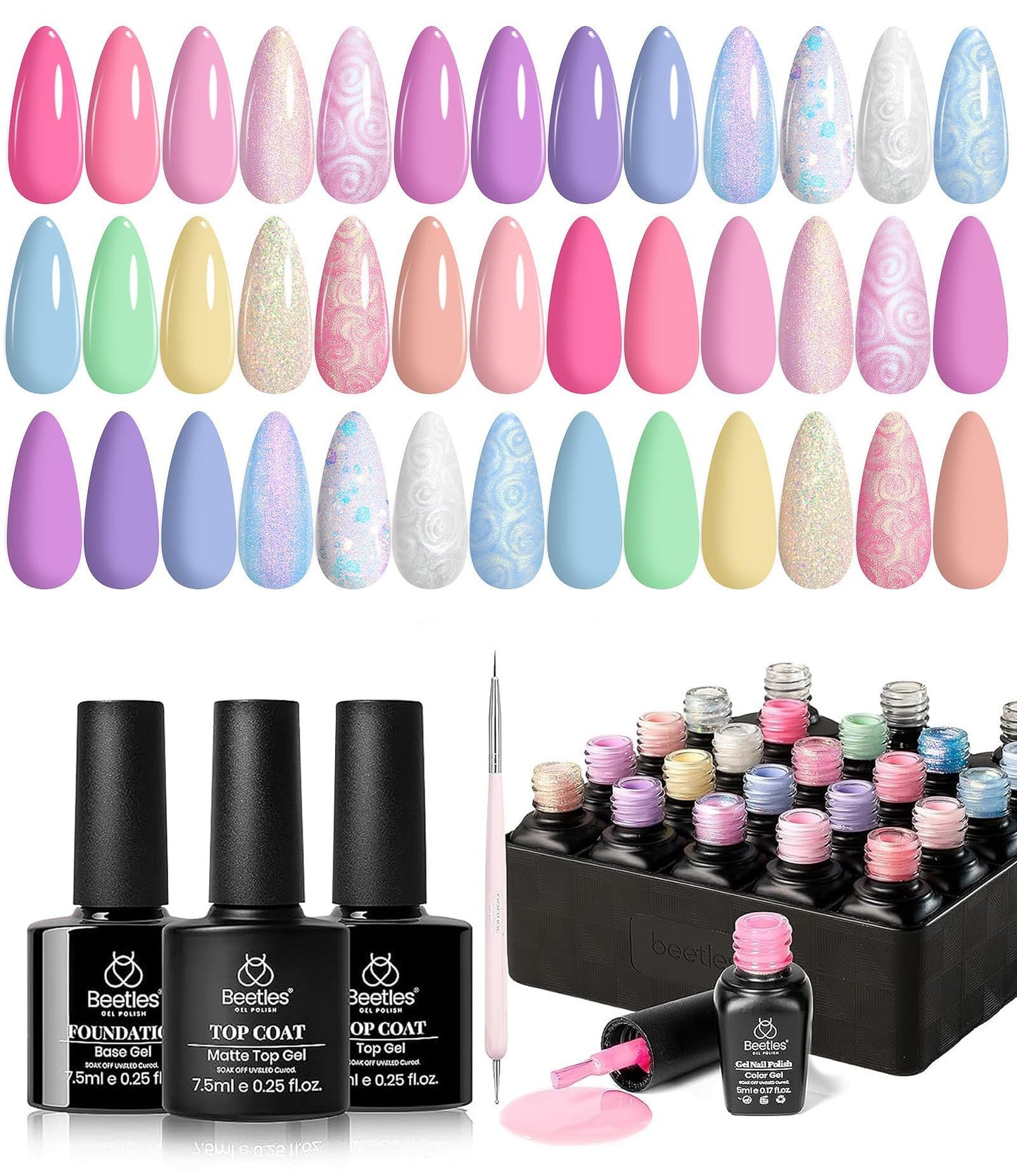 HOTBeetles Gel Nail Polish Kit with U V Light - 80Pcs 55 Colors Gel Nail Kit | Color Enchantment with Everything Base Top Coat Beginner Starter at Home Nails Kit Manicure DIY Salon Tools Gifts for Women