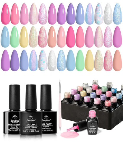 HOTBeetles Gel Nail Polish Kit with U V Light - 80Pcs 55 Colors Gel Nail Kit | Color Enchantment with Everything Base Top Coat Beginner Starter at Home Nails Kit Manicure DIY Salon Tools Gifts for Women