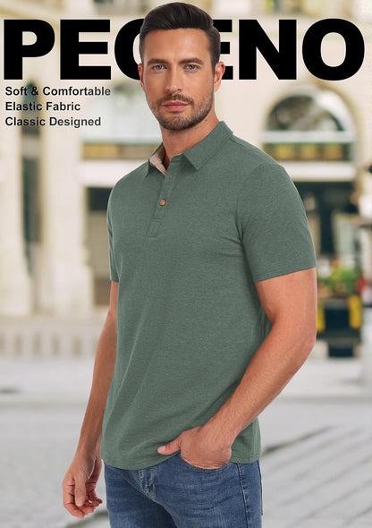 HOTPEGENO Mens Polo Shirts Short Sleeve Casual Cotton Golf Shirts Performance Polo Shirts for Men