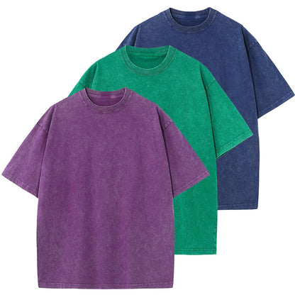 HOTMen's Cotton T-Shirts Oversized Unisex Short Sleeves Casual Loose Wash Solid Basic Tee Tops