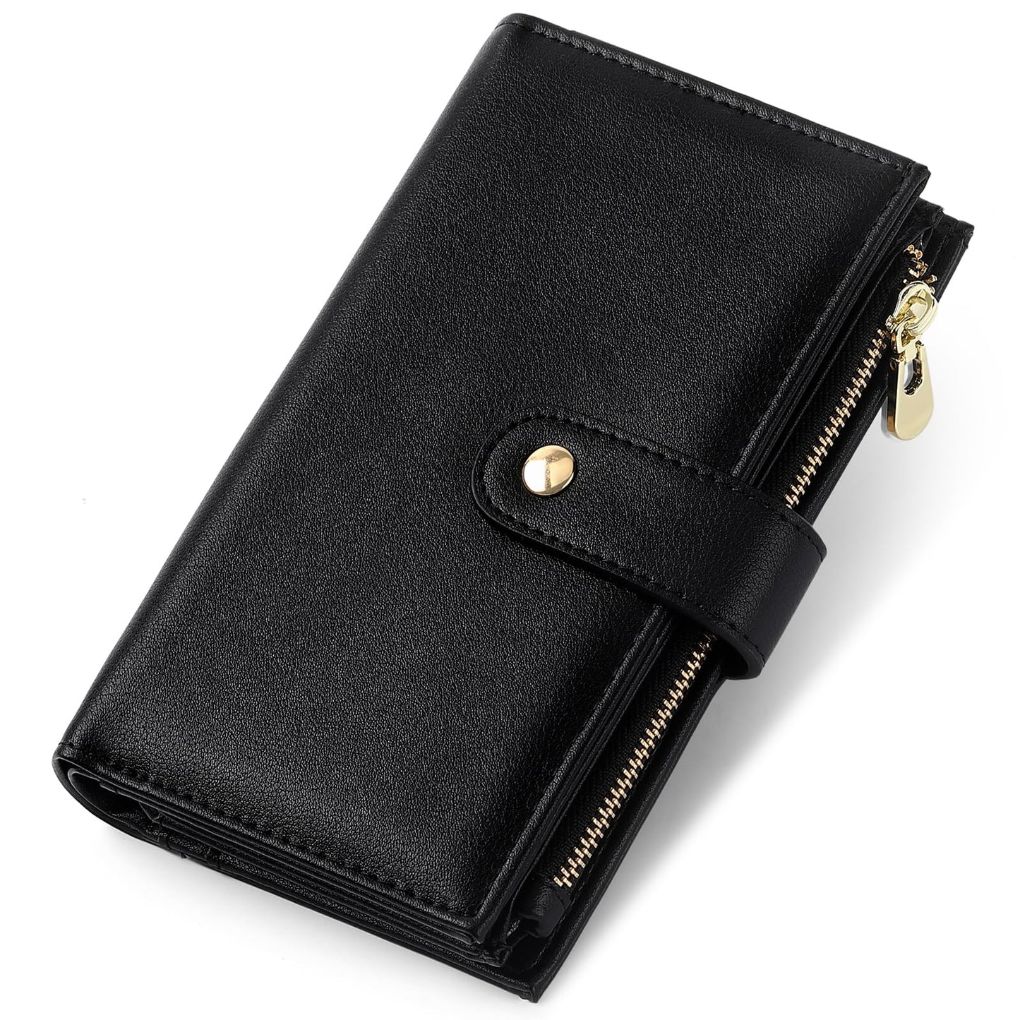 HOTGAEKEAO Wallets for Women Leather RFID Blocking Bifold Double Zipper Pockets Wallet Card Case Purse with 4 ID Windows