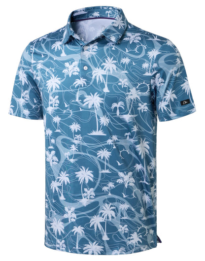 HOTObla Mens Golf Polo Shirts Short Sleeve Dry Fit Performance Moisture Wicking Casual Print Collared Golf Shirts for Men
