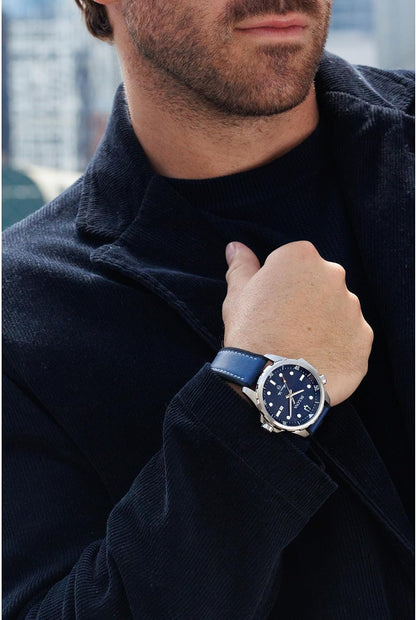 HOTBulova Men's Marine Star Quartz Silver Stainless Steel Watch, Leather and Silicone Strap, 100M Water Resistant, 43mm