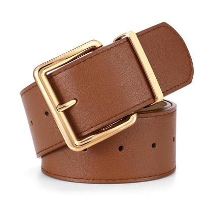 HOTWERFORU Women Wide Belt for Dresses Thick Leather Belt with Big Gold Buckle Fahion Women Chunky Belt