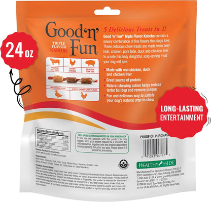 HOTGood 'n' Fun Kabobs Long-Lasting Dog Treat, With Real Proteins, Beef Hide and Premium Chicken, Supports Dental Health, Mental Stimulation, 24 oz
