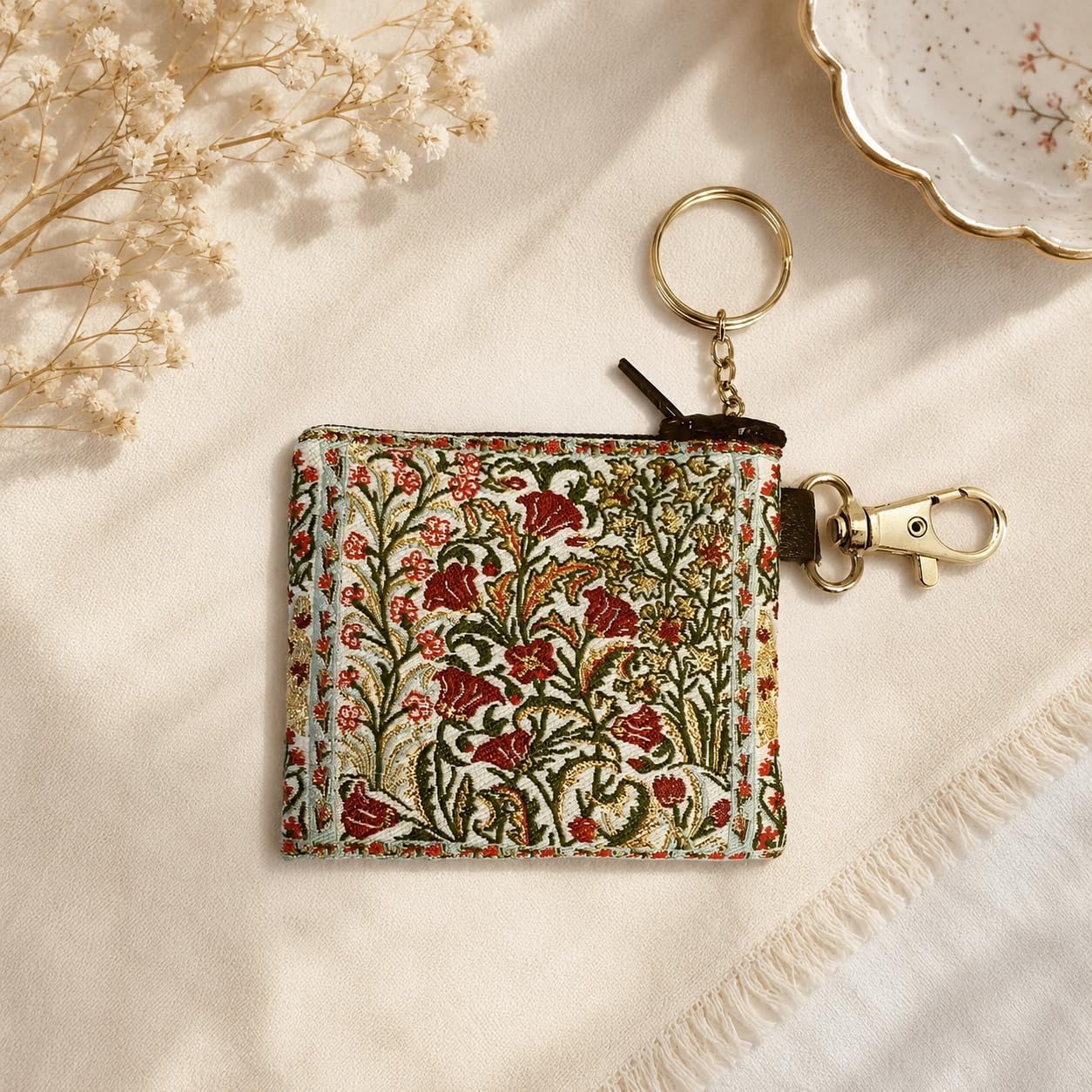 HOTReligious Gifts - Tulips Tapestry Key Chain Coin Change Rosary Case Pouch 3 1/16 Inch
