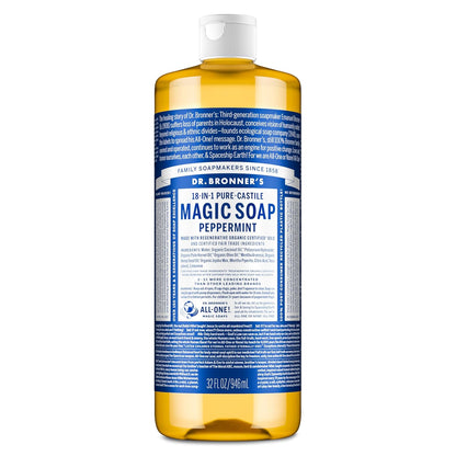 HOTDr. Bronner's Pure-Castile Magic Liquid Soap - Made with Regenerative Organic Certified Oils- 18-in-1 Uses for Face, Body, Hand, Hair, Laundry & More- Vegan, Non-GMO- Body Wash- Peppermint,32oz
