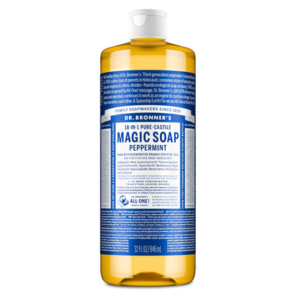 HOTDr. Bronner's Pure-Castile Magic Liquid Soap - Made with Regenerative Organic Certified Oils- 18-in-1 Uses for Face, Body, Hand, Hair, Laundry & More- Vegan, Non-GMO- Body Wash- Peppermint,32oz