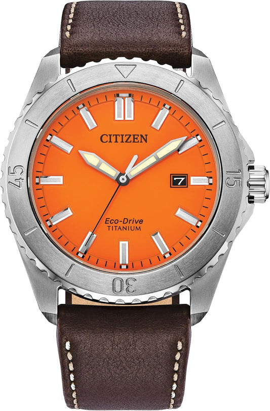 HOTCitizen Men's Eco-Drive Brycen Sport Casual Watch, Silver-Tone Super Titanium Case, 3 Hand, Date