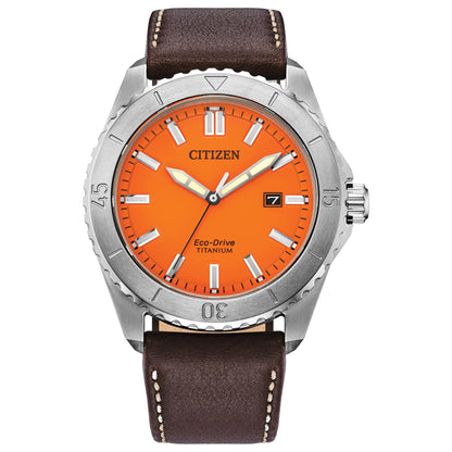 HOTCitizen Men's Eco-Drive Brycen Sport Casual Watch, Silver-Tone Super Titanium Case, 3 Hand, Date
