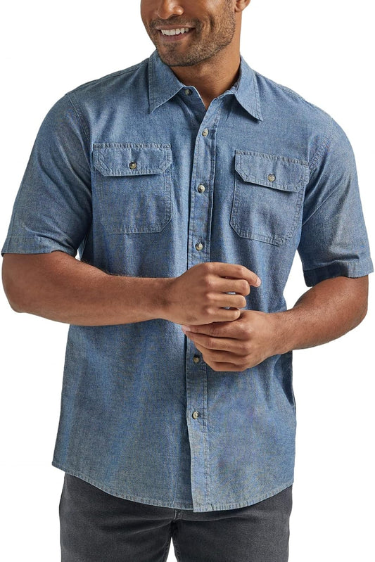 HOTWrangler Authentics Men's Short Sleeve Classic Woven Shirt