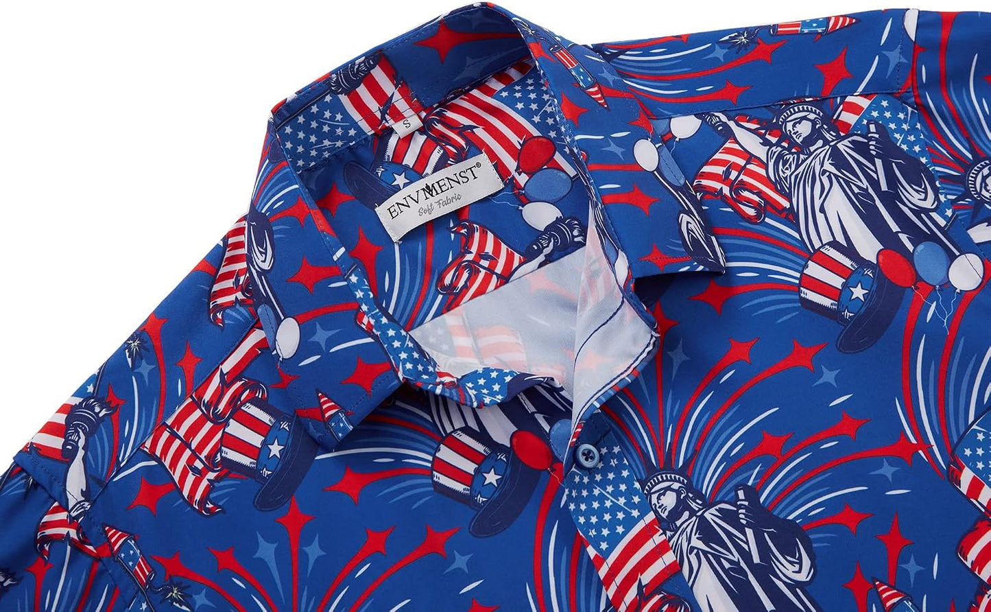 HOTENVMENST Hawaiian Shirt for Men Short Sleeve Beach Printed Summer Button Down Aloha Shirt