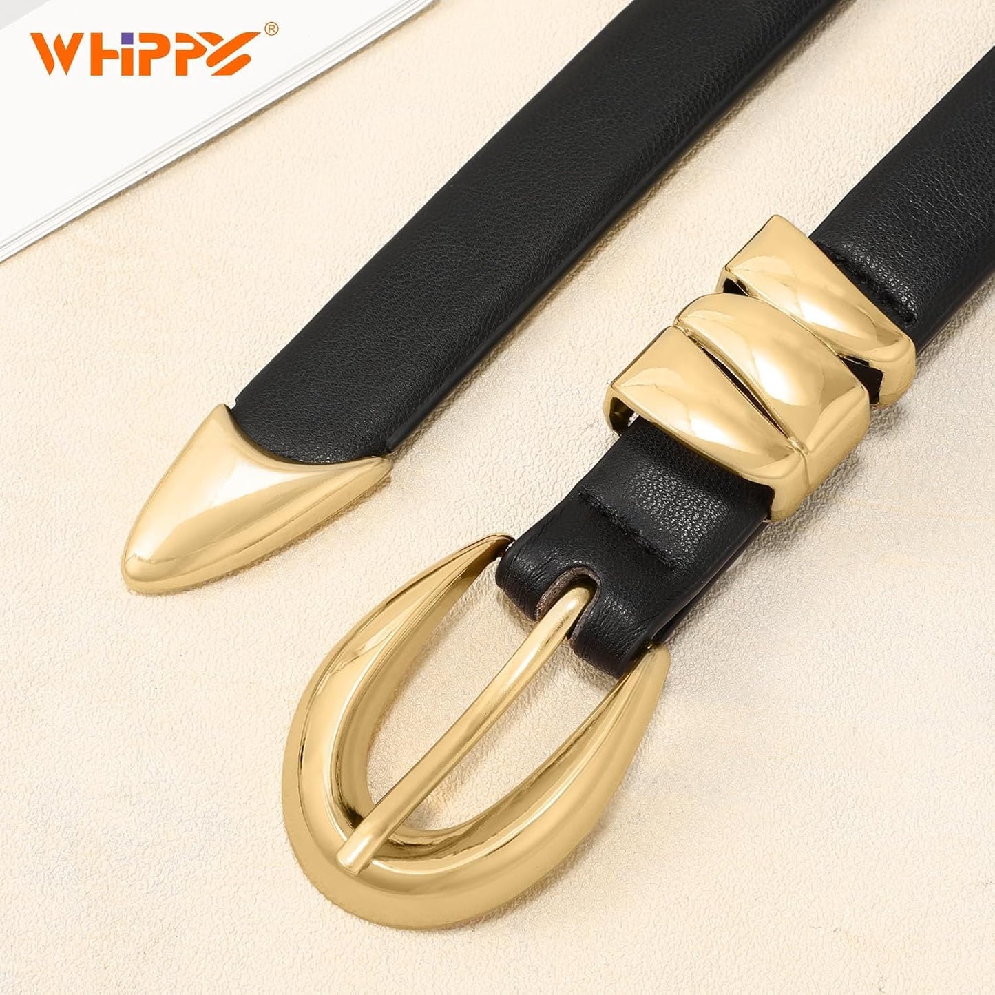 HOTWHIPPY Women Skinny Leather Belt for Jeans Pants Dresses Ladies Fashion Waist Belt with Shiny Gold Buckle