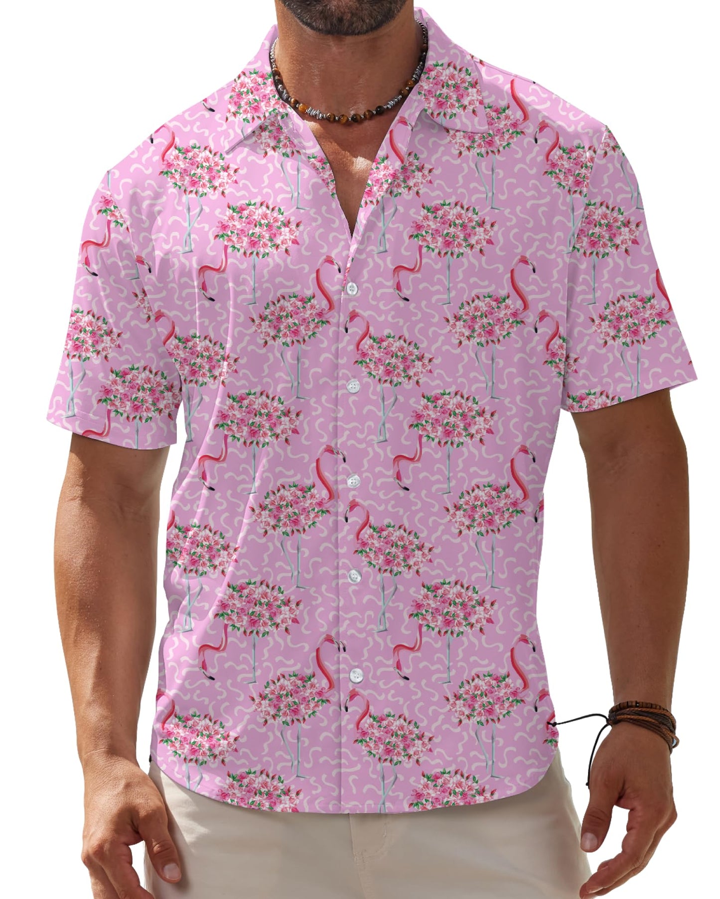 HOTBOJIN Men's Hawaiian Wrinkle Free Short Sleeve Button Down Tropical Floral Beach Vacation Shirt