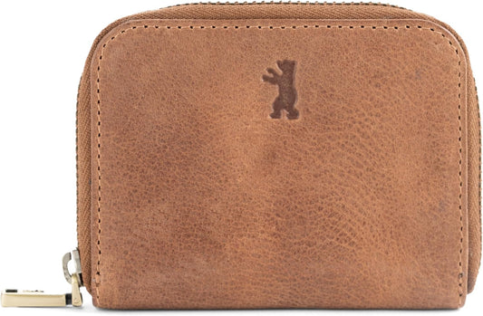 HOTBERLINER BAGS Genuine Leather Small Wallet Women Braga, Gift Box – Brown | Soft Leather Bifold Zip Wallet, Fits Purses & Crossbody Bags, 2 Separated Compartments for Bill & Coins, RFID Blocking