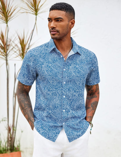 HOTCOOFANDY Mens Hawaiian Shirts Short Sleeve Button Down Aloha Shirt Casual Beach Clothes