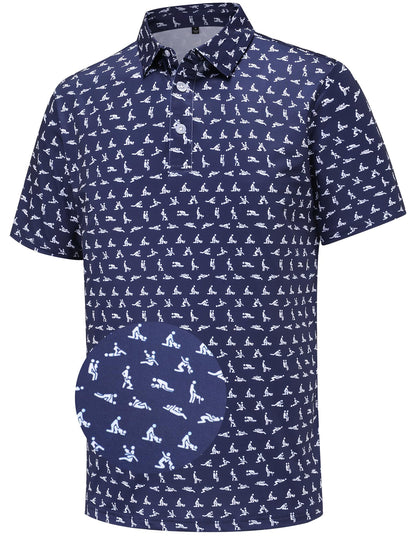HOTMens Golf Polo Shirts Short Sleeve Performance Moisture Wicking Dry Fit Casual Print Funny Golf Polo Shirts for Men