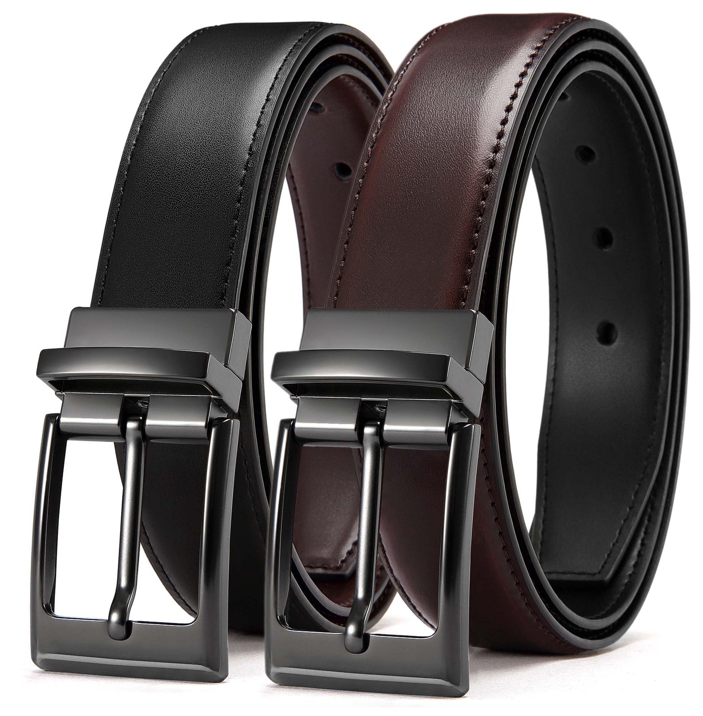 HOTCHAOREN Reversible Belt Men 1 Piece - 1.25" Leather Dress Belt - Trim to Fit for Elegant Style | 1 Belt, 2 Colors, Double-Sided Reversible, Premium Genuine Leather, Trim to Fit
