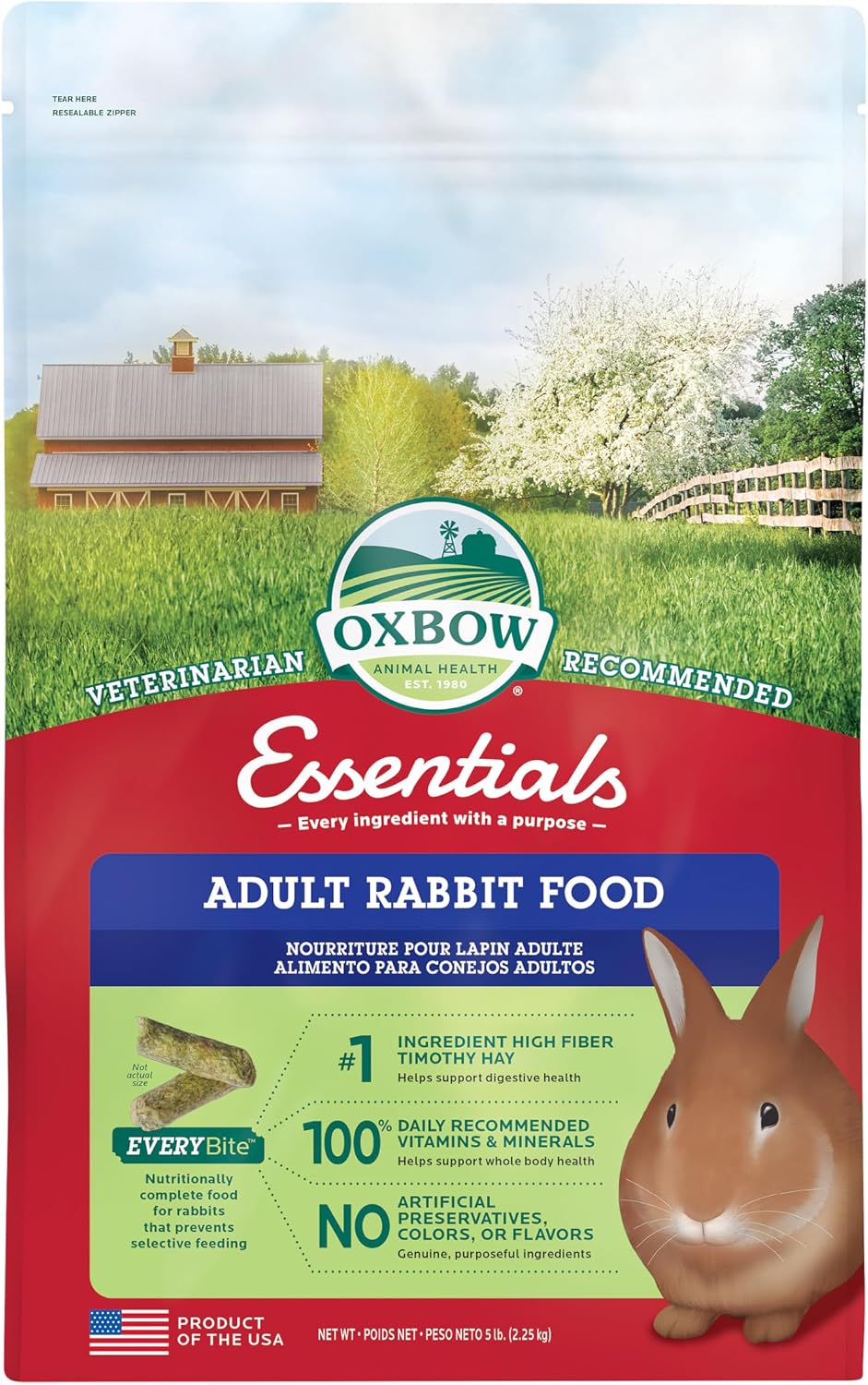 HOTOxbow Essentials Adult Rabbit Food, Timothy Hay Rabbit Pellets, USA, 5 lb