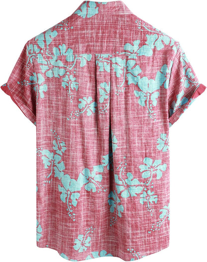 HOTVATPAVE Mens Hawaiian Shirts Casual Summer Short Sleeve Button Down Shirts | Beach, Floral, Front Pocket, Cotton, Tropical, Vacation, Vintage, Printed, Cruise, Collared, Aloha, Party, Reverse Fabric