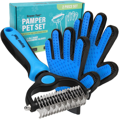 HOTMaxpower Planet Original Pet Grooming Rake - Double-Sided Deshedding Dematting Tool, Undercoat Rake for Dogs & Cats, Extra-Wide Dog Grooming Brush & Deshedder Comb for Long Hair, Reduces Shedding 95%