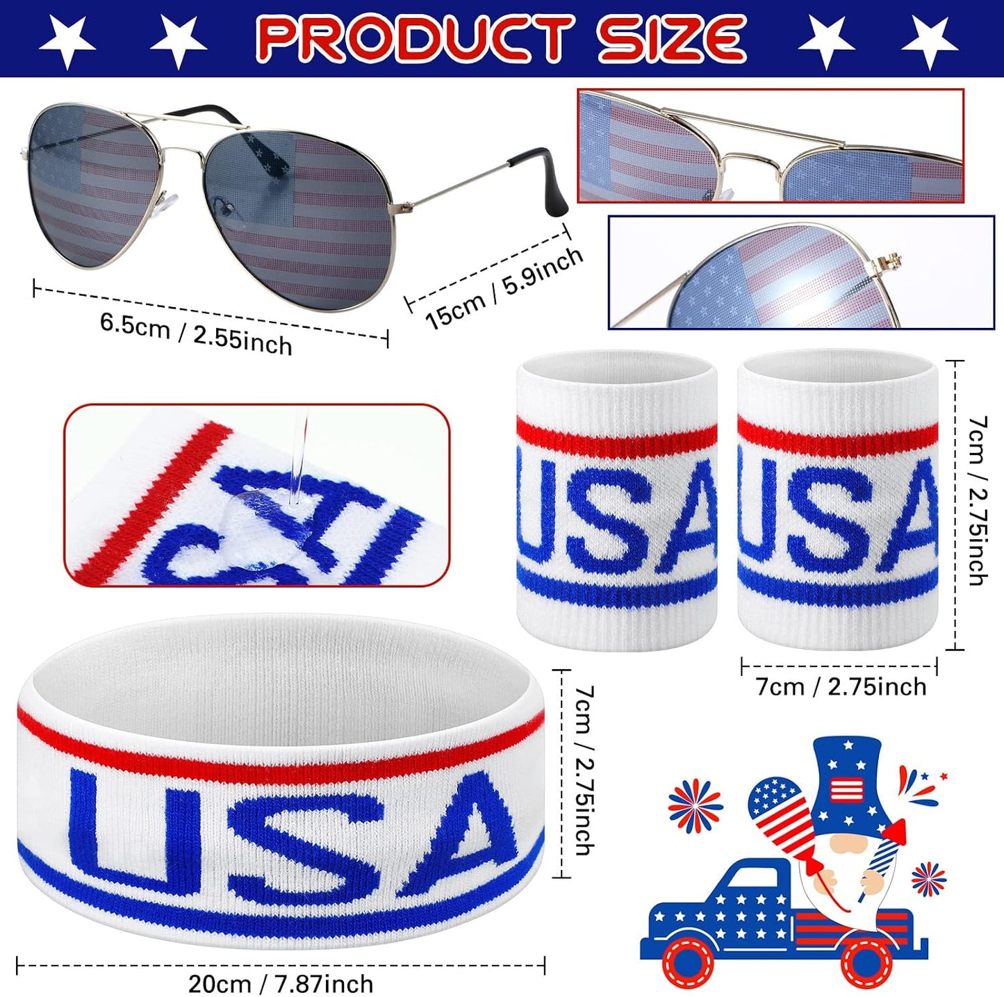 HOTSweetude 4th of July Fanny Pack America Flag Patriotic Outfit Set 250 Years Beverage Beer Belt Costume Set Accessories with USA Drink Holder Sunglasses Striped Sweatband