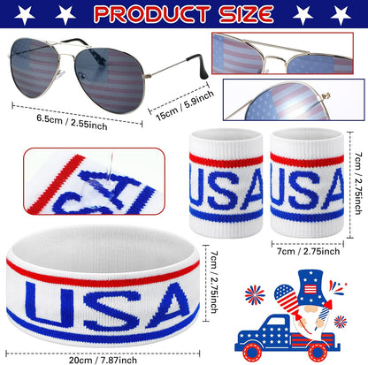 HOTSweetude 4th of July Fanny Pack America Flag Patriotic Outfit Set 250 Years Beverage Beer Belt Costume Set Accessories with USA Drink Holder Sunglasses Striped Sweatband