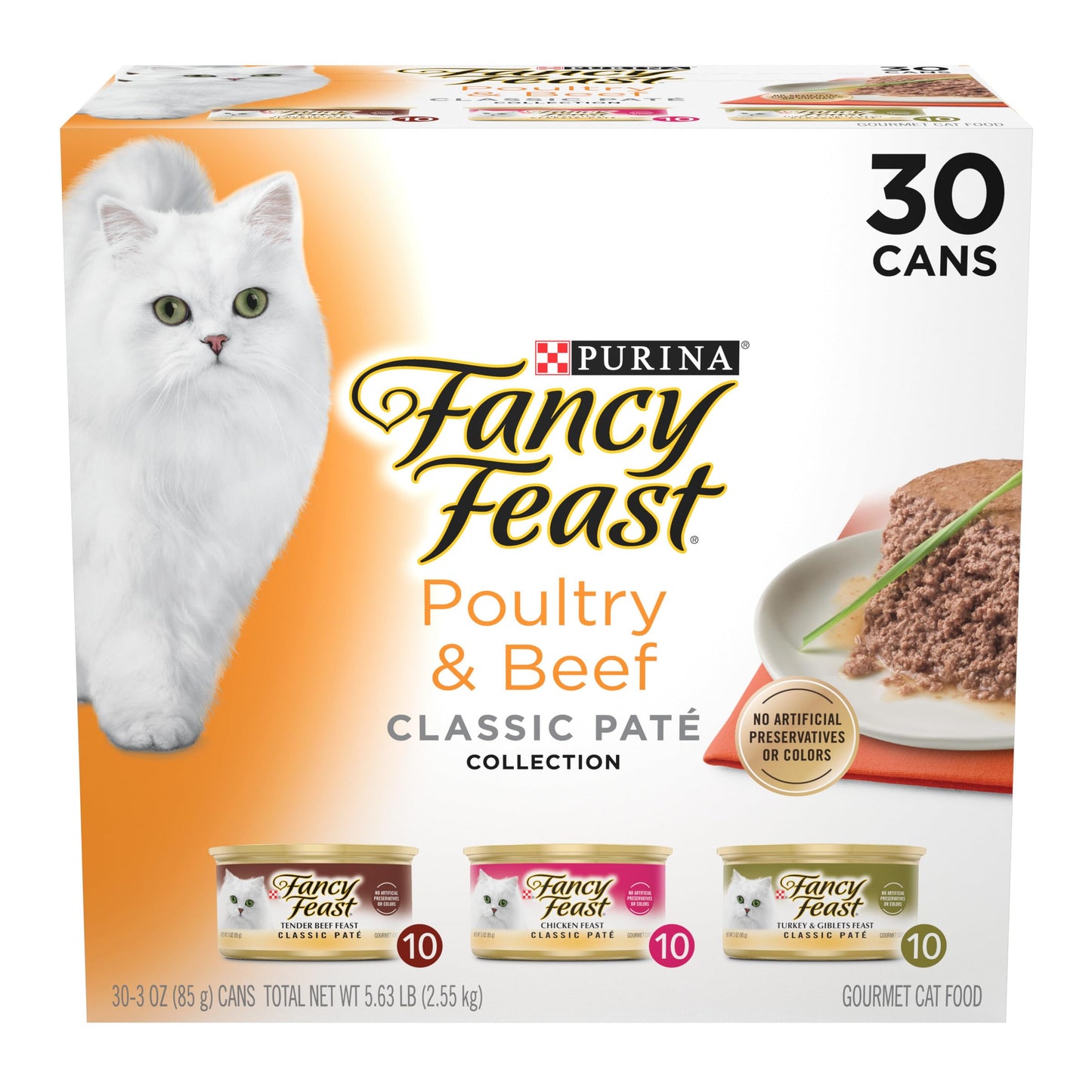 HOTFancy Feast Poultry and Beef Feast Classic Pate Collection Grain Free Wet Cat Food Variety Pack - (Pack of 30) 3 oz. Cans