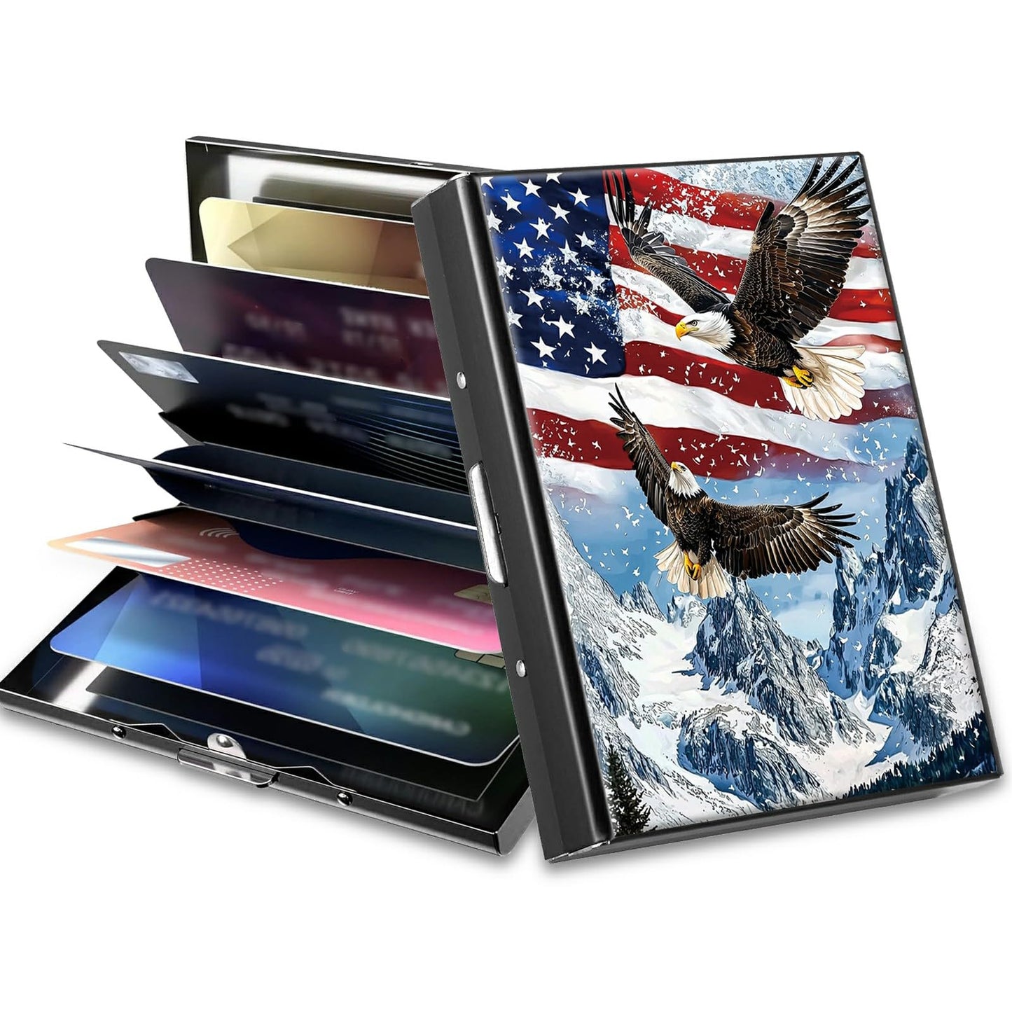 HOTCute Credit Card Holder with Zipper, Crow Skull RFID-Blocking Card Case Small Wallet for Women Men, Multi-slot Card Organizer Case Travel Accordion Wallet