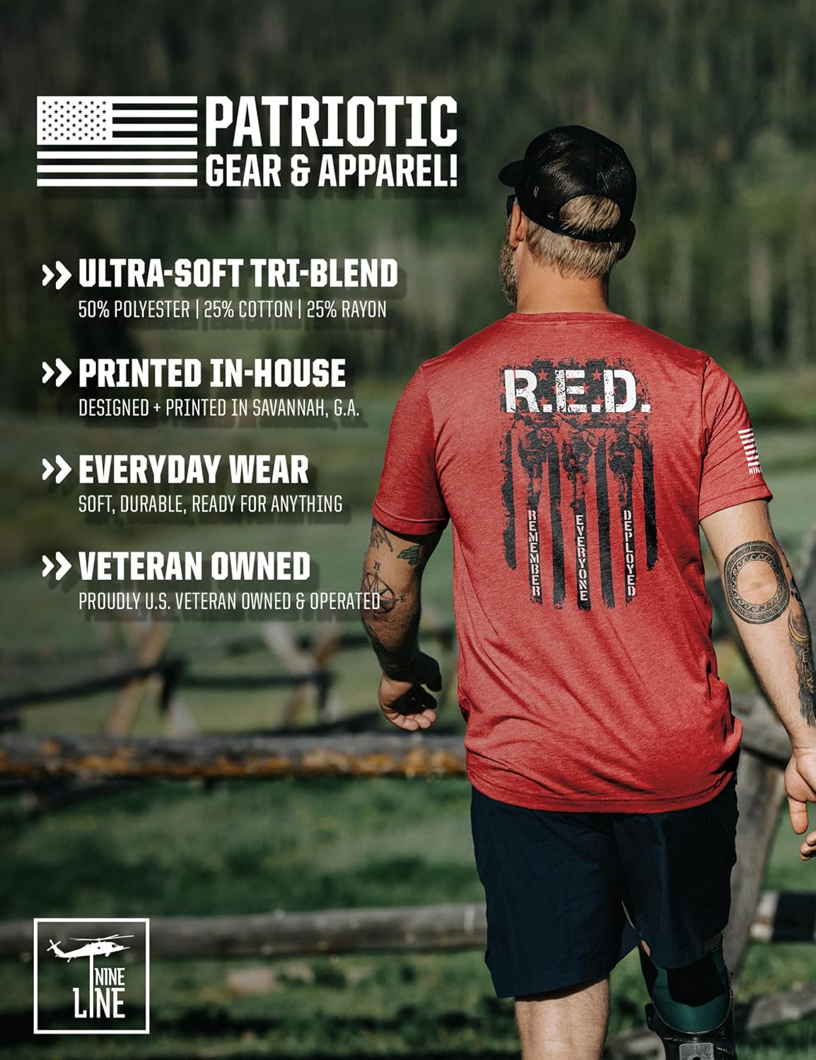 HOTNine Line Friday T-Shirt for Men, Remember Everyone Deployed Military Veteran Shirt, Patriotic American Flag USA Made | R.E.D. Friday Military Veteran Shirt, Patriotic American Flag USA Made