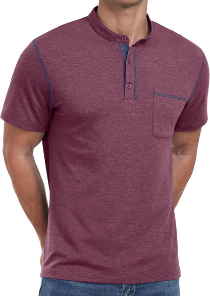 HOTSailwind Mens Henley Shirts Short Sleeve Summer Casual Classic Cotton T Shirts Pocket Button Shirt
