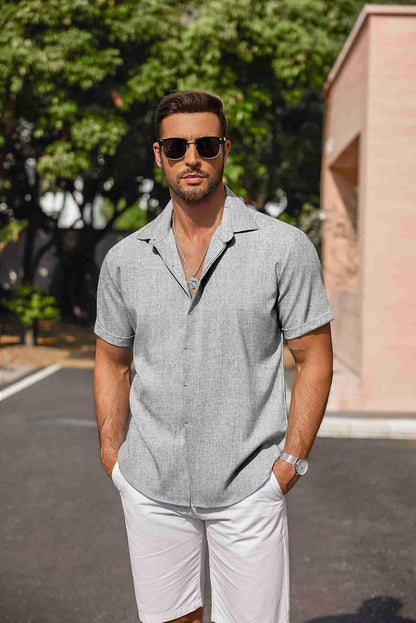HOTCOOFANDY Men's Linen Shirts Short Sleeve Casual Shirts Button Down Shirt for Men Beach Summer Wedding Shirt