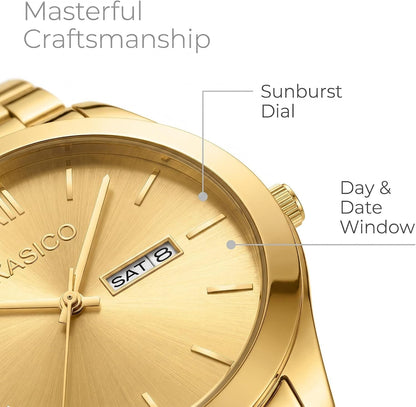 HOTKASICO Men's Watches Analog Dress Watch Minimalist Casual Classic Relojes para Hombres with Day-Date Display Stainless Steel Band Gift for Him (Black Gold Silver Blue)