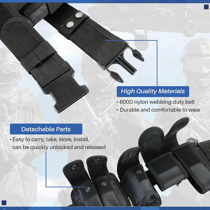 HOTDASBET 10 in 1 Police Tactical Belt Security Guard Belt Multifunctional Tactical Duty Belt Black Tactical Versatile Military Modular Equipment System Molded Duty Belt Set for Law Enforcement