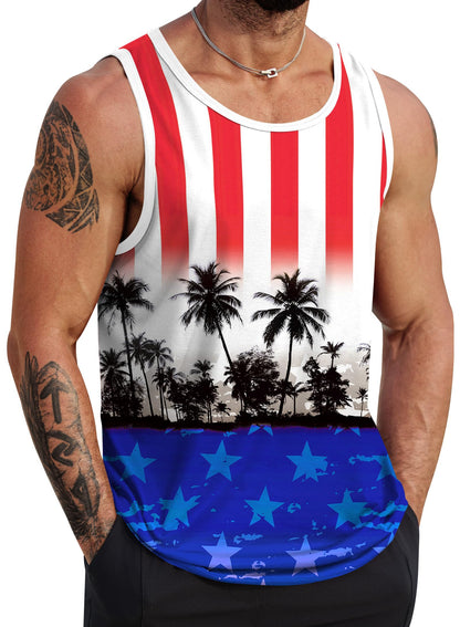 HOTVOGSTART Mens Hawaiian Beach Tank Tops Summer Vacation Muscle Top Graphic Sleeveless Shirts (S-3XL)