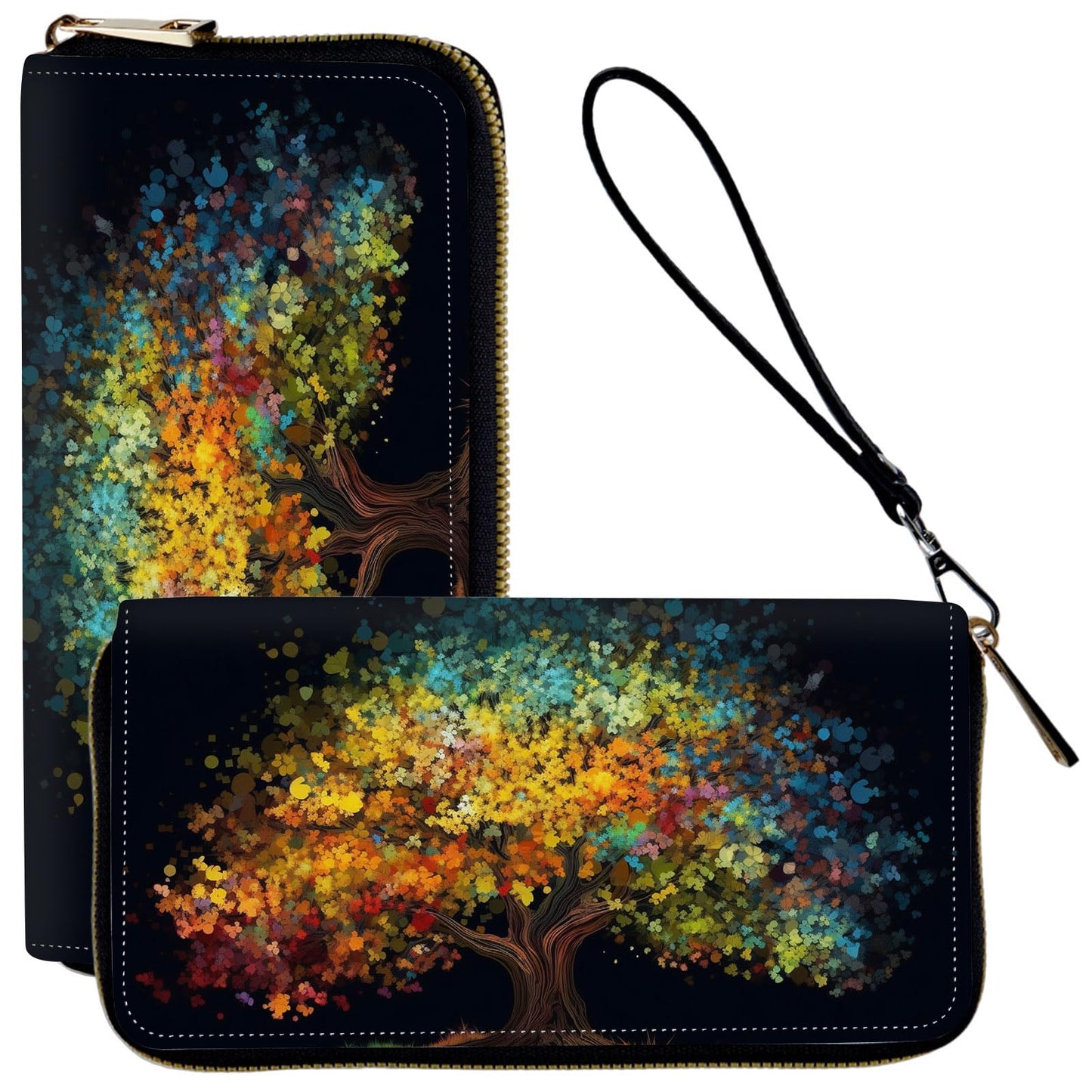 HOTLadies Wallet,Clutch Purses for Women Wallets Leather Credit Card Holder for Women Wristlet Slim Small Cute with Zipper,Thin RFID Blocking with Wrist Strap,Glitter Dragonfly Moon