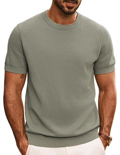 HOTPJ PAUL JONES Mens T Shirts Casual Knit Short Sleeve Tee | Crewneck, Textured Stretch T-Shirts, Lightweight, Comfortable, Breathable, Summer Clothing, Fashion, Classic, Vacation