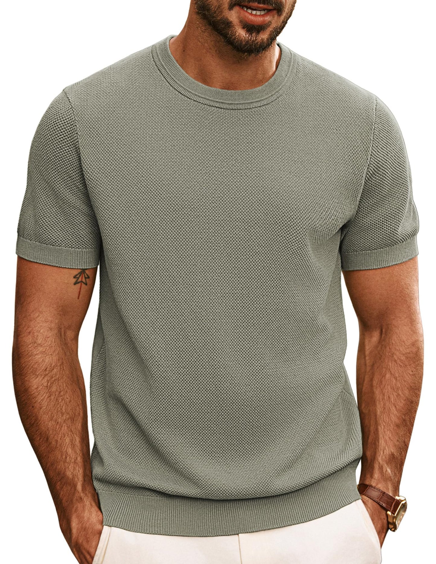 HOTPJ PAUL JONES Mens T Shirts Casual Knit Short Sleeve Tee | Crewneck, Textured Stretch T-Shirts, Lightweight, Comfortable, Breathable, Summer Clothing, Fashion, Classic, Vacation