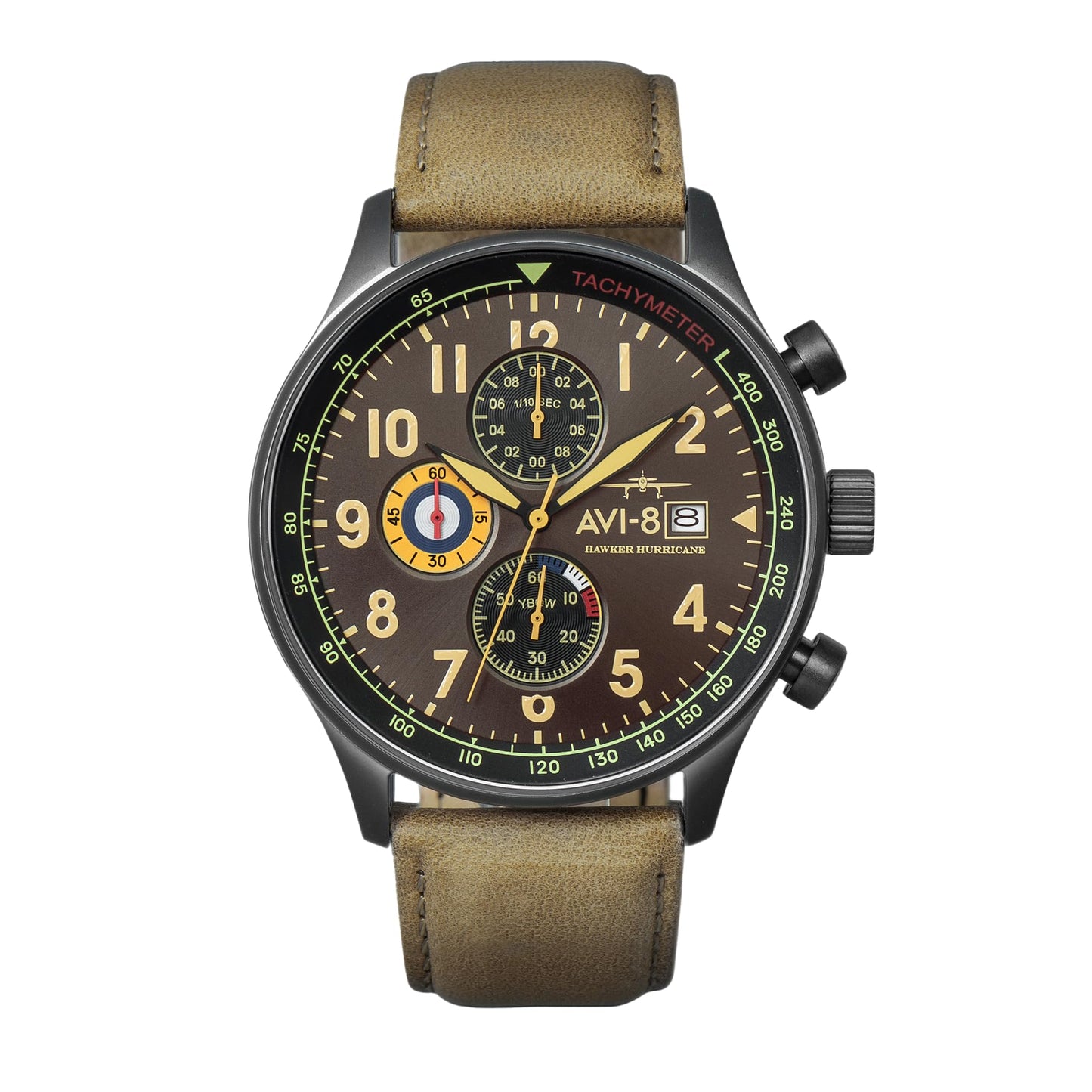 HOTAVI-8 Hawker Hurricane Men's Pilot Watch – Classic Chronograph, Japanese Quartz Movement, Stainless Steel Case, Leather Strap, AV-4011