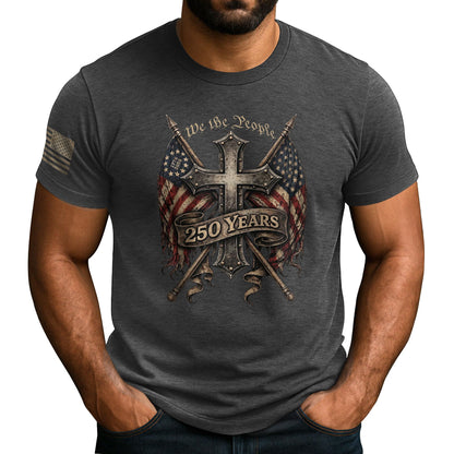 HOT250 Anniversary USA Shirt, Christian Shirts for Men | Celebrate your faith and American pride with our unique collection of cross-themed apparel and 250th anniversary shirts