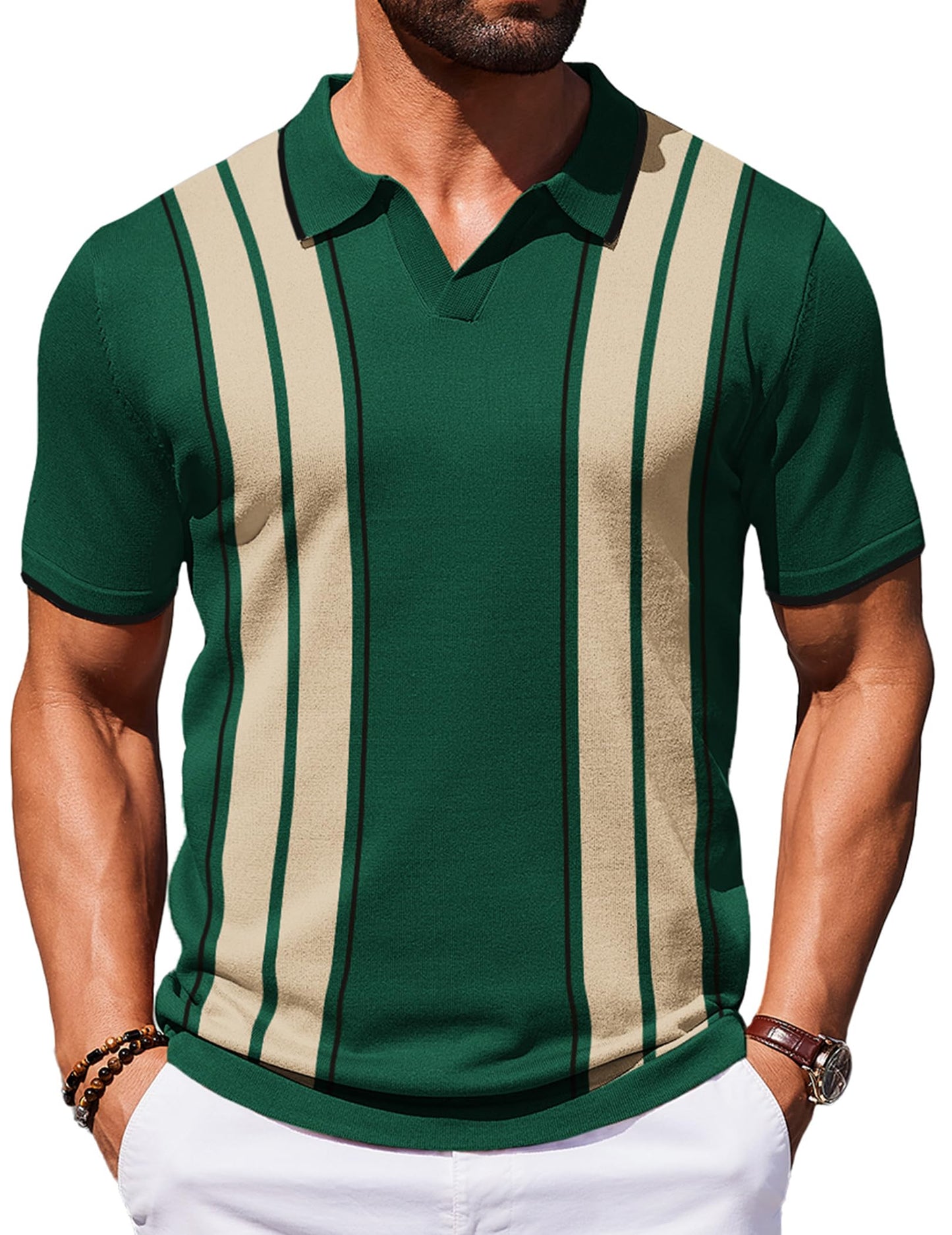 HOTCOOFANDY Mens Polo Shirts Short Sleeve Casual Knit Polo Shirt Vintage Golf T Shirts Old Money Tops