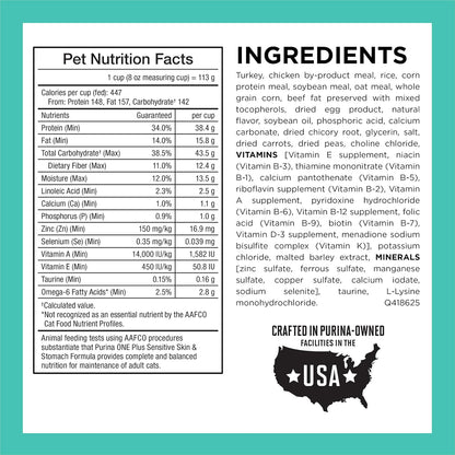 HOTPurina ONE Sensitive Stomach, Sensitive Skin, Natural Dry Cat Food, +Plus Sensitive Skin and Stomach Formula - 16 lb. Bag
