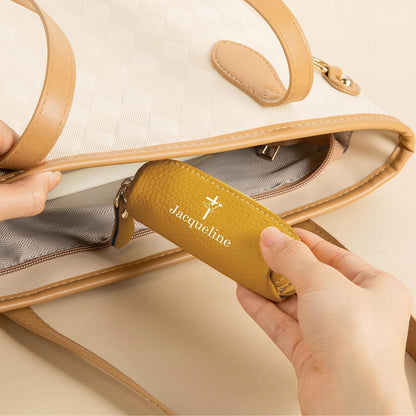 HOTipetlive Custom Cross Rosary Holder Case Leather Personalized Name Rosary Bag Storage Pouch Small Coin Purse Travel Christian Gifts For Women Men Mother Grandma