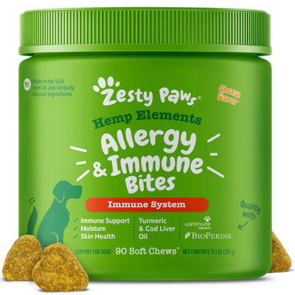 HOTZesty Paws Allergy Immune Bites - Dog Allergy Chews, Dog Probiotics for Itchy Skin and Ears, Peanut Butter, 90ct