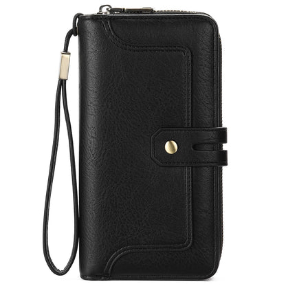 HOTGOIACII Wristlet Wallets for Women Large Capacity RFID Blocking Ladies Phone Clutch Card Holder Cow Print Brown