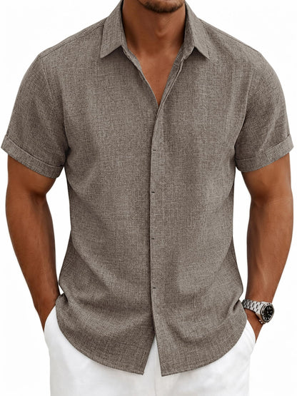 HOTMens Linen Shirts Short Sleeve Casual Shirt Button Down Summer Beach Vacation Tops Men Casual Dress Shirts Breathable