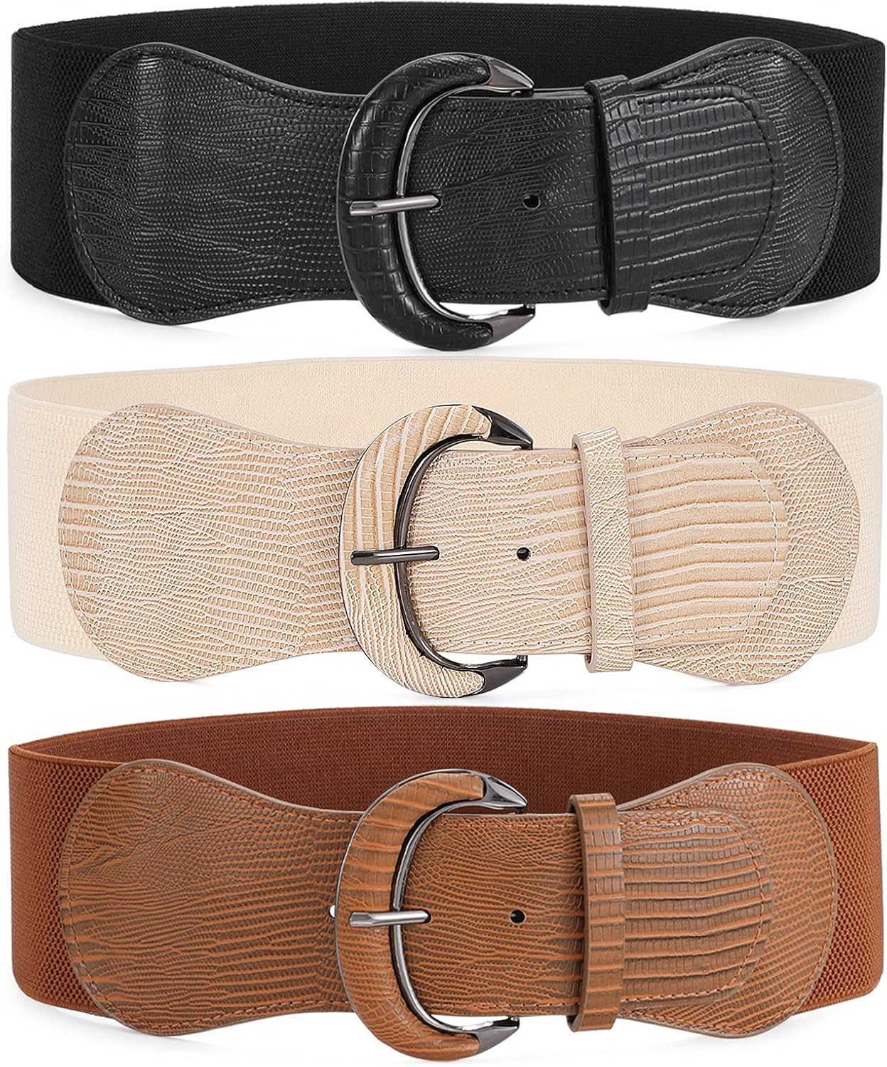 HOTWHIPPY 3 Pack 4 Pack Women Wide Elastic Waist Belt Vintage Stretchy Belt Waistband for Ladies Dresses